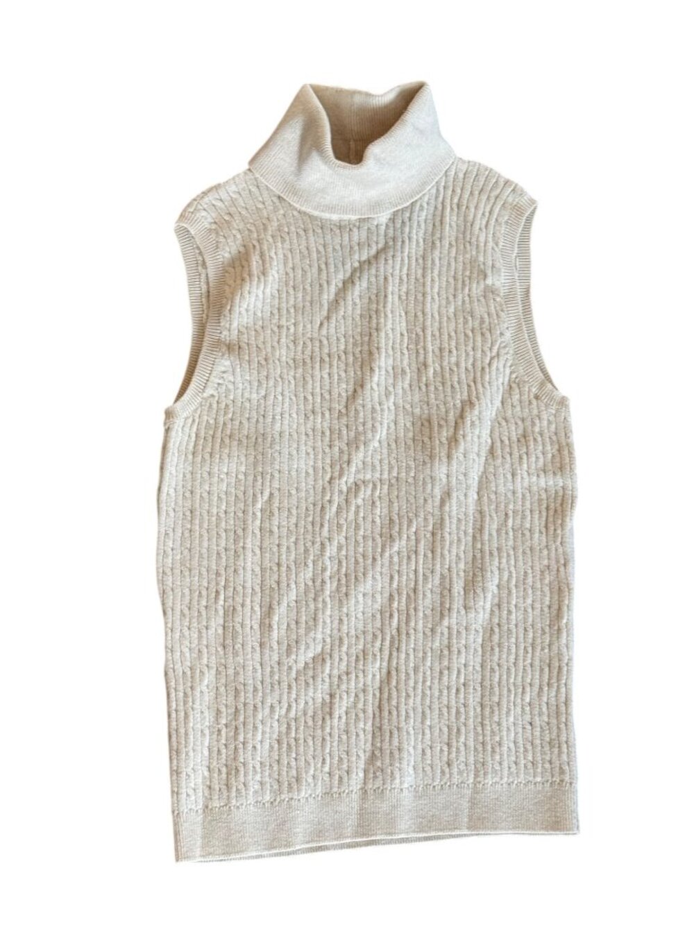Vintage Jeanne Pierre Womens Sleeveless Mock Neck Knit Sweater Vest S Beige Cott